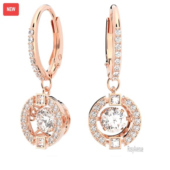 Crystal Drop Earrings with Pavé Setting, Rose-Gold Tone, 1 Inch Length